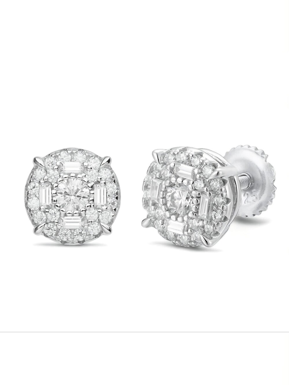 Moissanite Real 925 Silver 8mm Earrings Round Halo Cluster Stud Pass Test VVS1 D